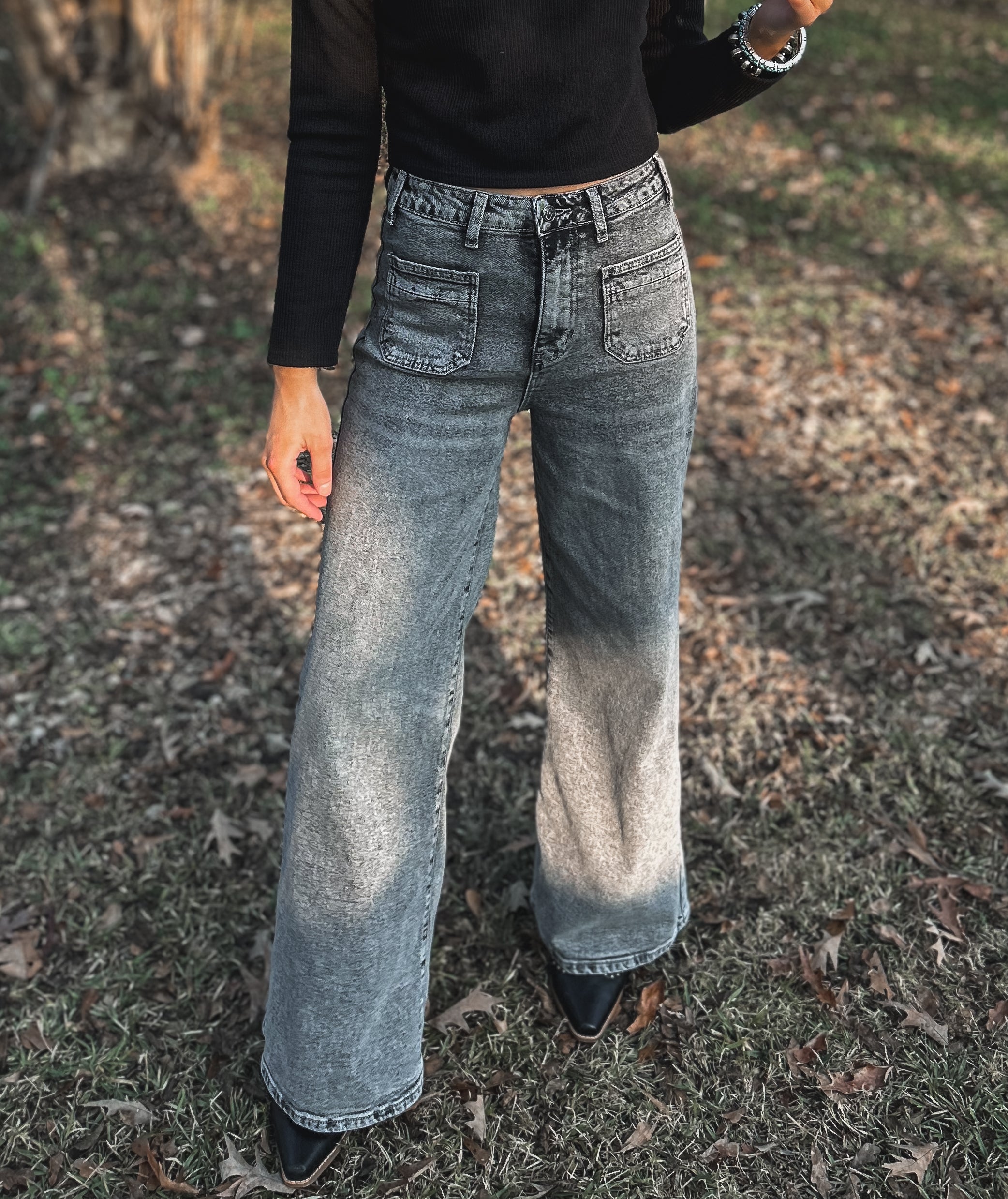 Grey Stone Wide-Leg Jeans